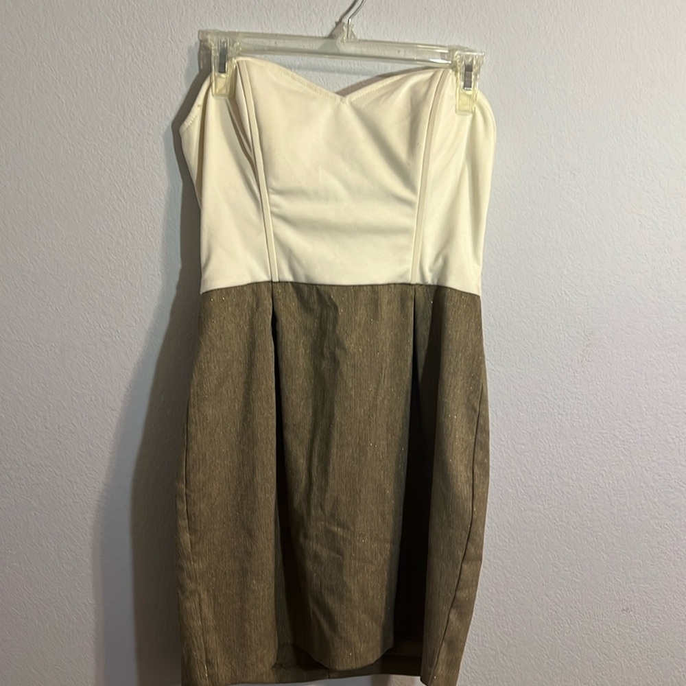 Vintage Guess Strapless White & Gold Dress
